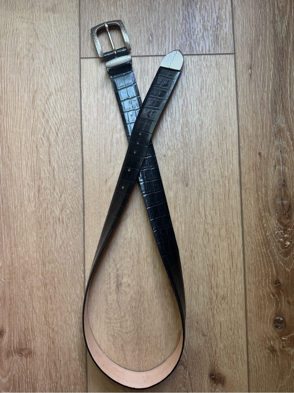 Black Croc-Embossed Leather Belt